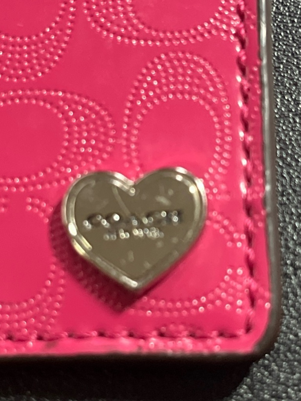 Coach Hot Pink Signature Lanyard Card Case with Heart Logo - Picture 3 of 4
